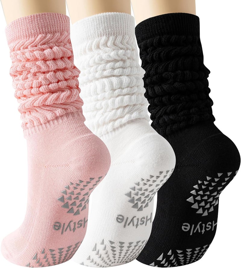 Hstyle Grip Pilates Socks for Women, Slouch Scrunch Yoga Barre Socks for Hospital Workout - Image 1